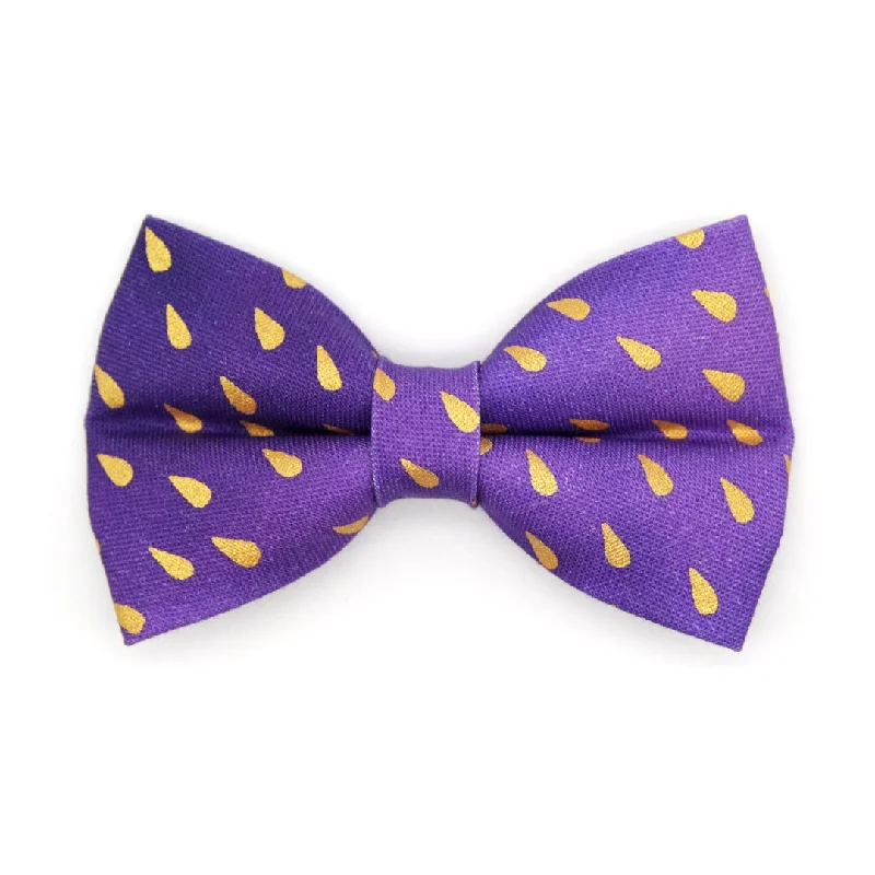 Purple Cat Bow Tie - "Splash - Purple Rain" - Raindrops Purple Bow Tie for Cat / Stormy, Weather, Goth, Emo / Cat + Small Dog Bowtie