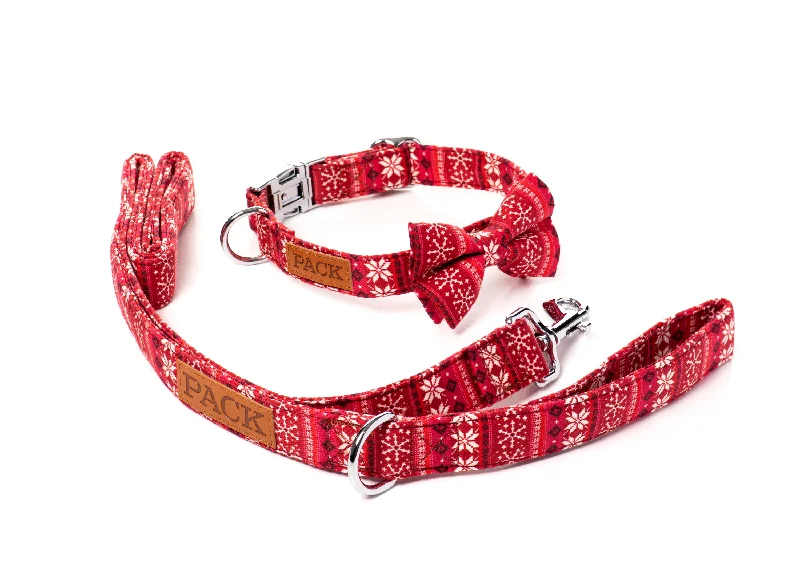 Red Sweater Leash + Bowtie Collar