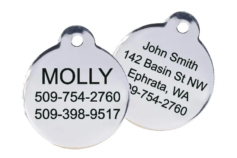 Round Pet ID Tag in Stainless Steel