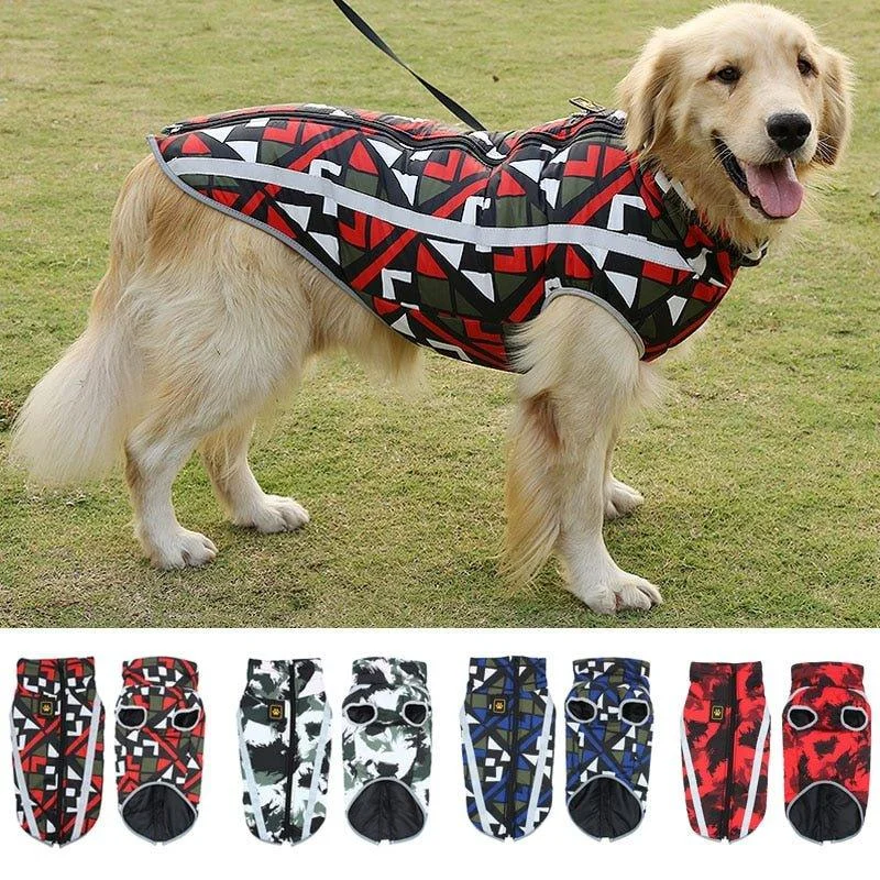 S-6XL Warm Winter Chest Harness for Dogs Fashion Windproof Reflective Srip Harnesses Vest Irregular Geometry Pets Chests Clothes