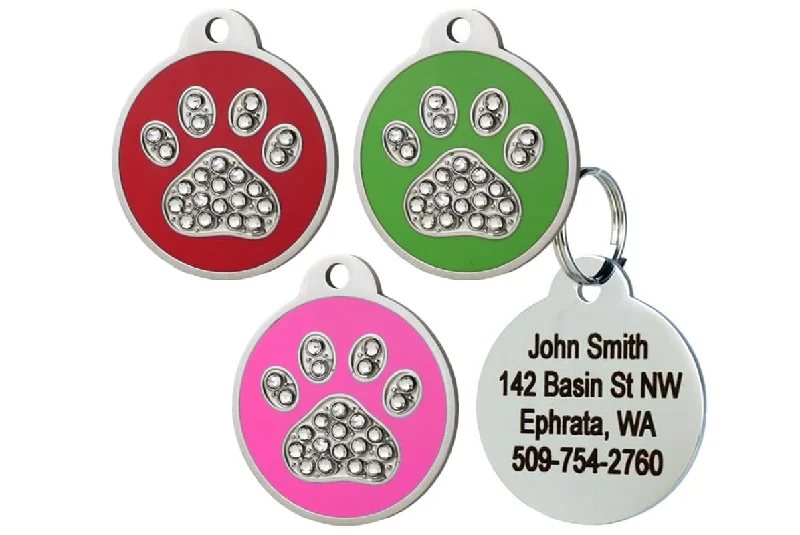 Stainless Steel Pet Tags with Swarovski Crystal Paw Print