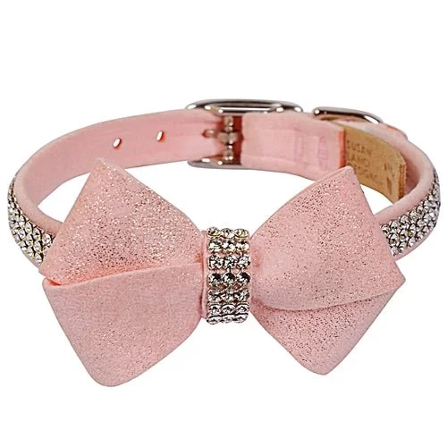 Susan Lanci Puppy Pink Glitzerati Nouveau Bow 3 Row Giltmore Collar