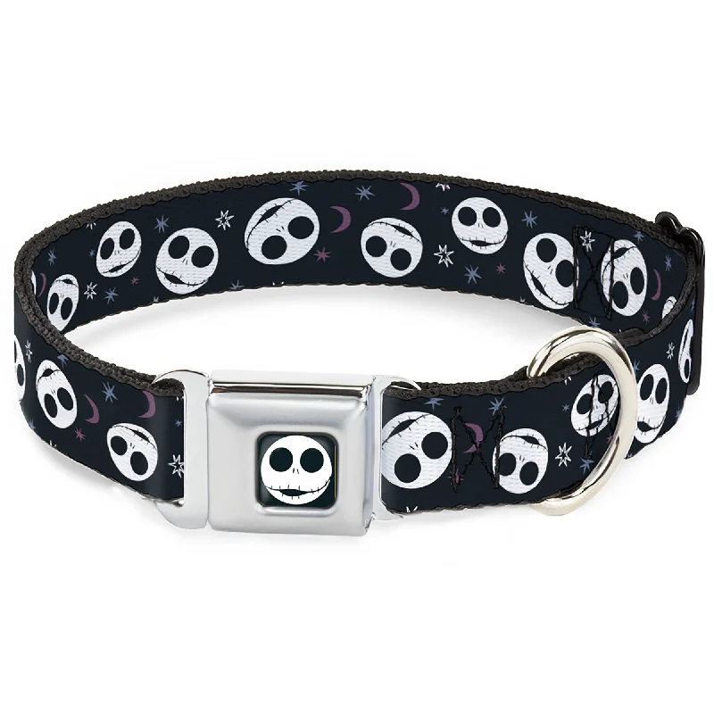 The Nightmare Before Christmas Jack Smiling Full Color Black/White Seatbelt Buckle Collar - The Nightmare Before Christmas Smiling Jack Moon and Stars Black