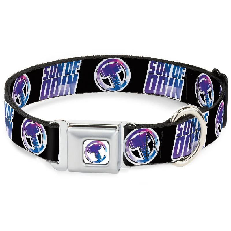 Thor Hamer Icon Full Color White/Blues Seatbelt Buckle Collar - Thor SON OF ODIN/Hamner Icon Black/White/Blues