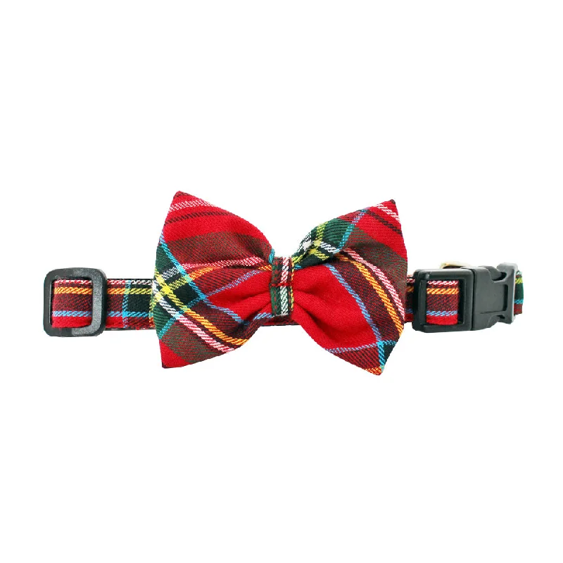 Red Extra Small Plaid Dog Bow Collar