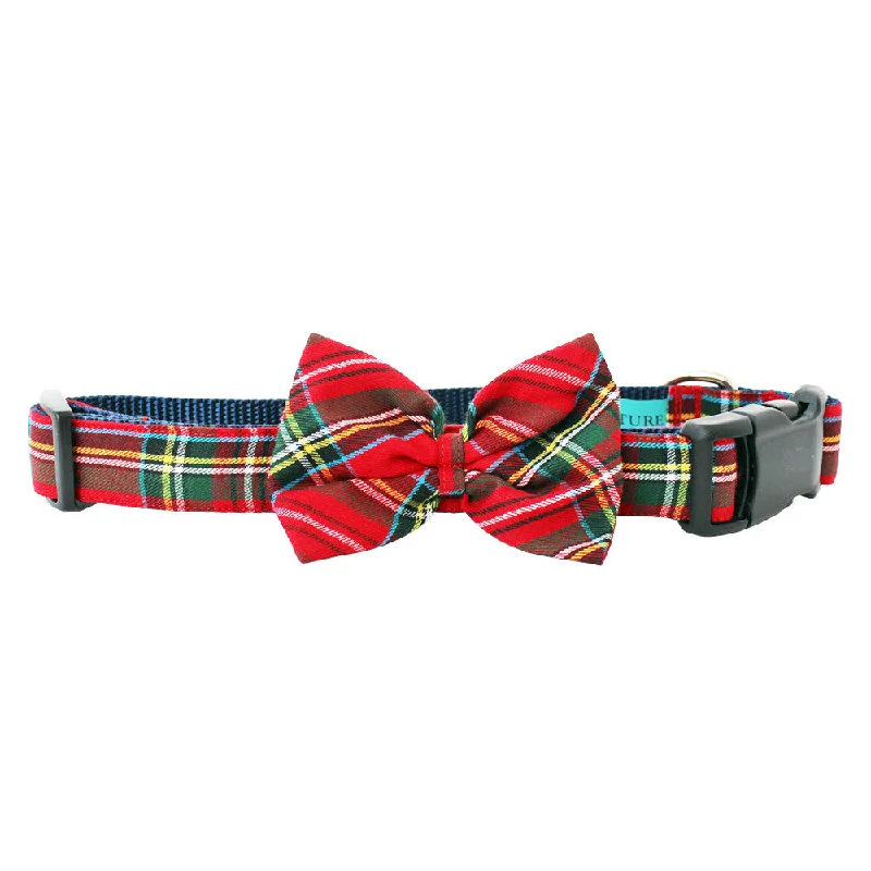 Red Plaid Bow Tie Dog Collar