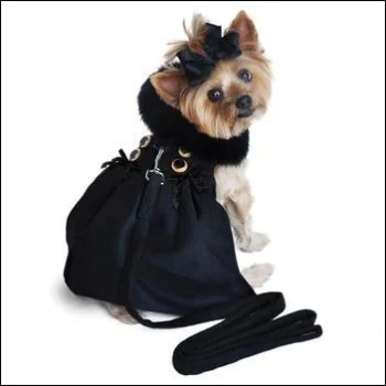 Wool Fur-Trimmed Dog Harness Coat - Black