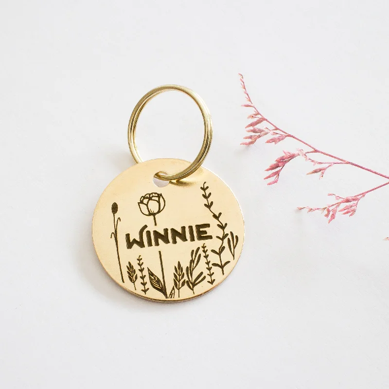 Personalised Brass Floral Design Animal ID Tag