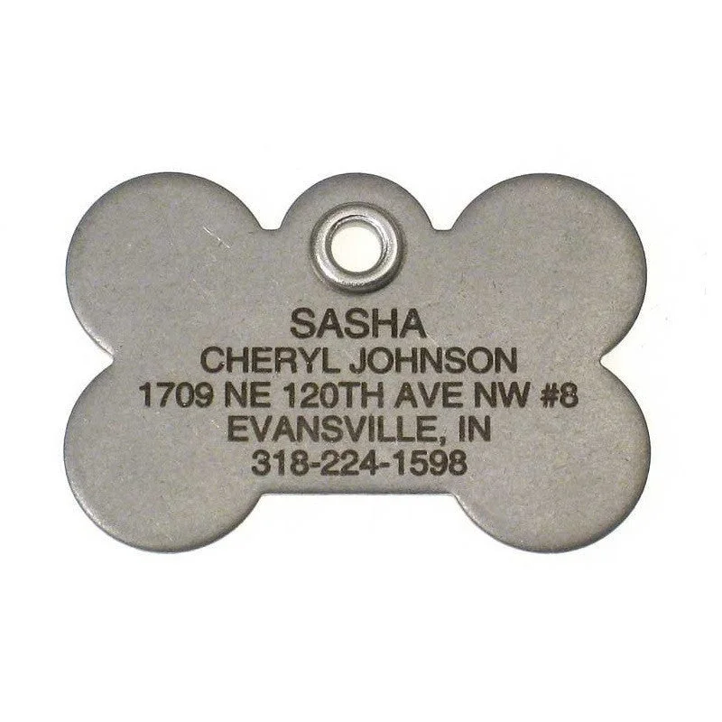 Metal Bone Dog Tag - Matte Finish Stainless Steel - Size: Large