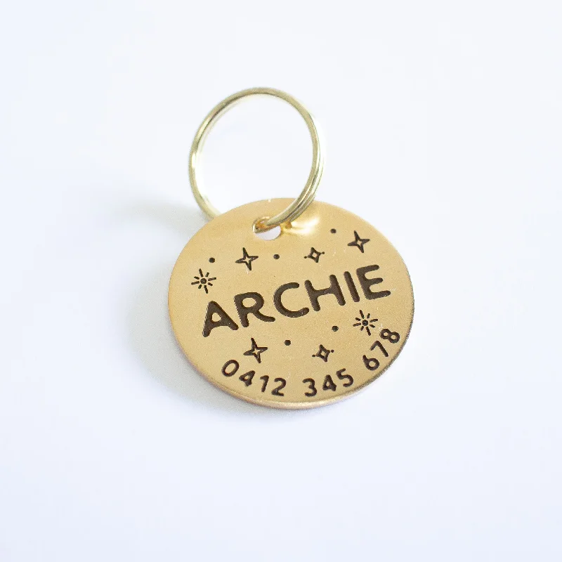 Personalised Brass Sparkles Design Animal ID Tag