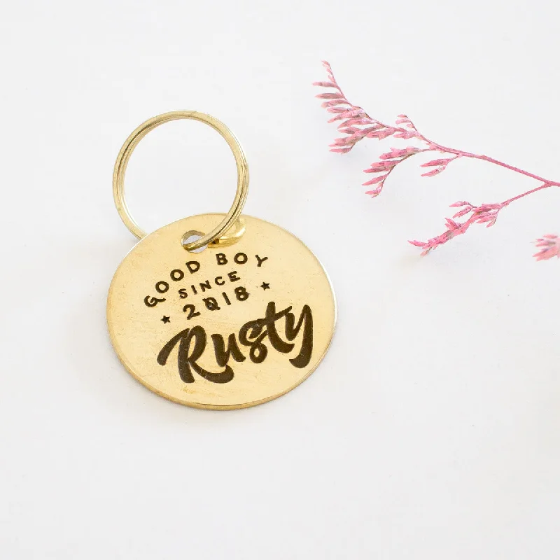 Personalised Brass 'Good Boy' Design Animal ID Tag